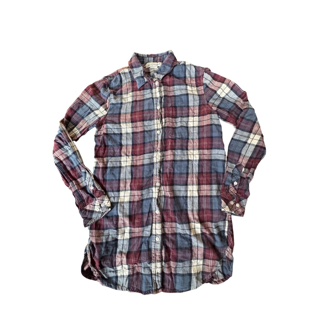 LOGG H&M Plaid Long Sleeve Button Up Shirt Dress‎ Women US Size 2 Burgundy Blue
